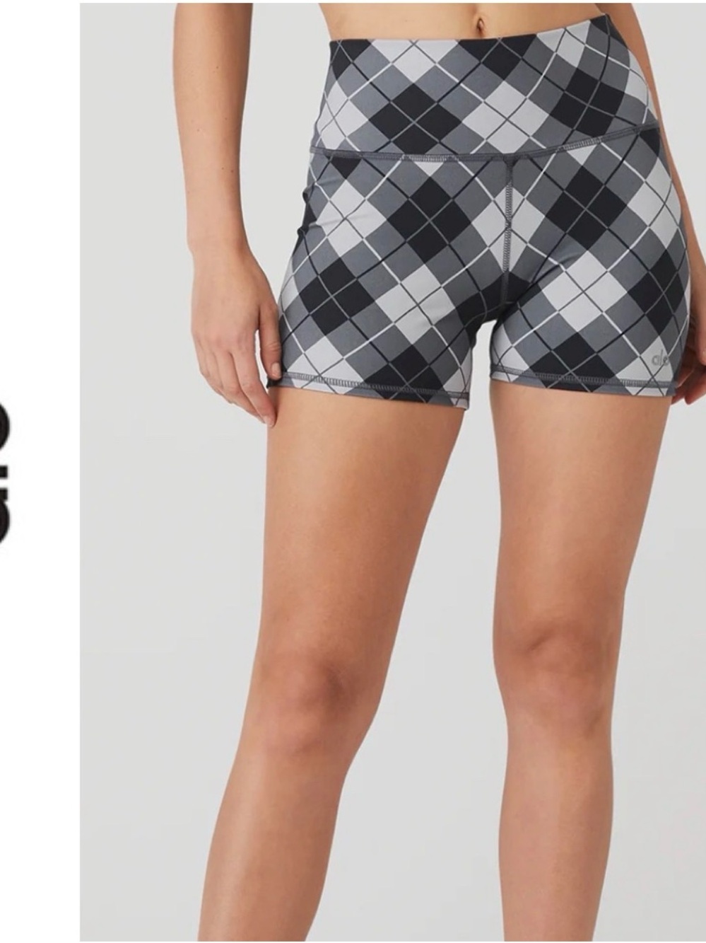 ALO Yoga Vapor Gray Argyle High-Rise Bike Shorts
